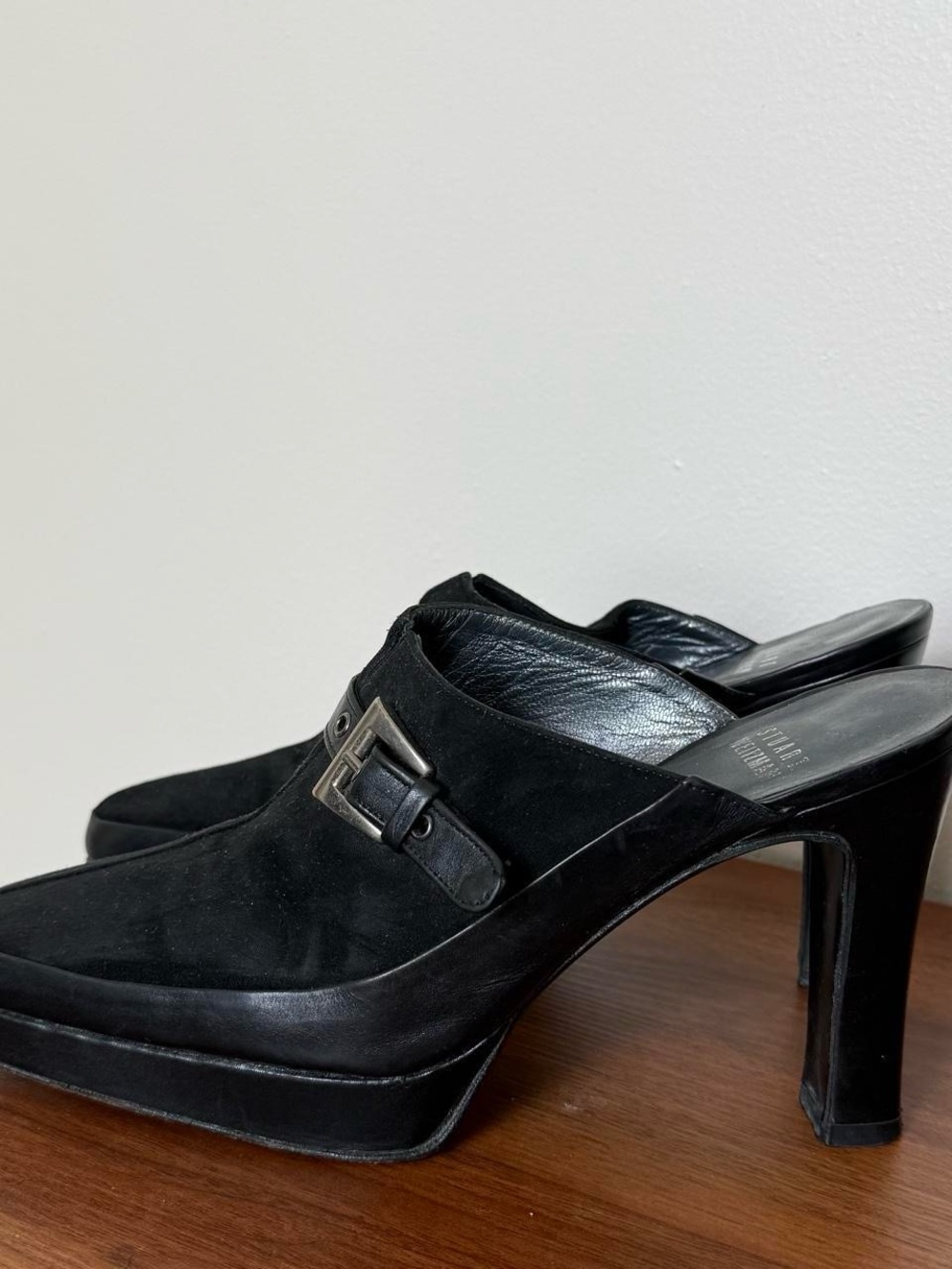 Stuart Weitzman Black Suede Platform Mule Heels